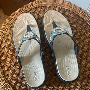 CROCS Black and Blue Embellished Sandals